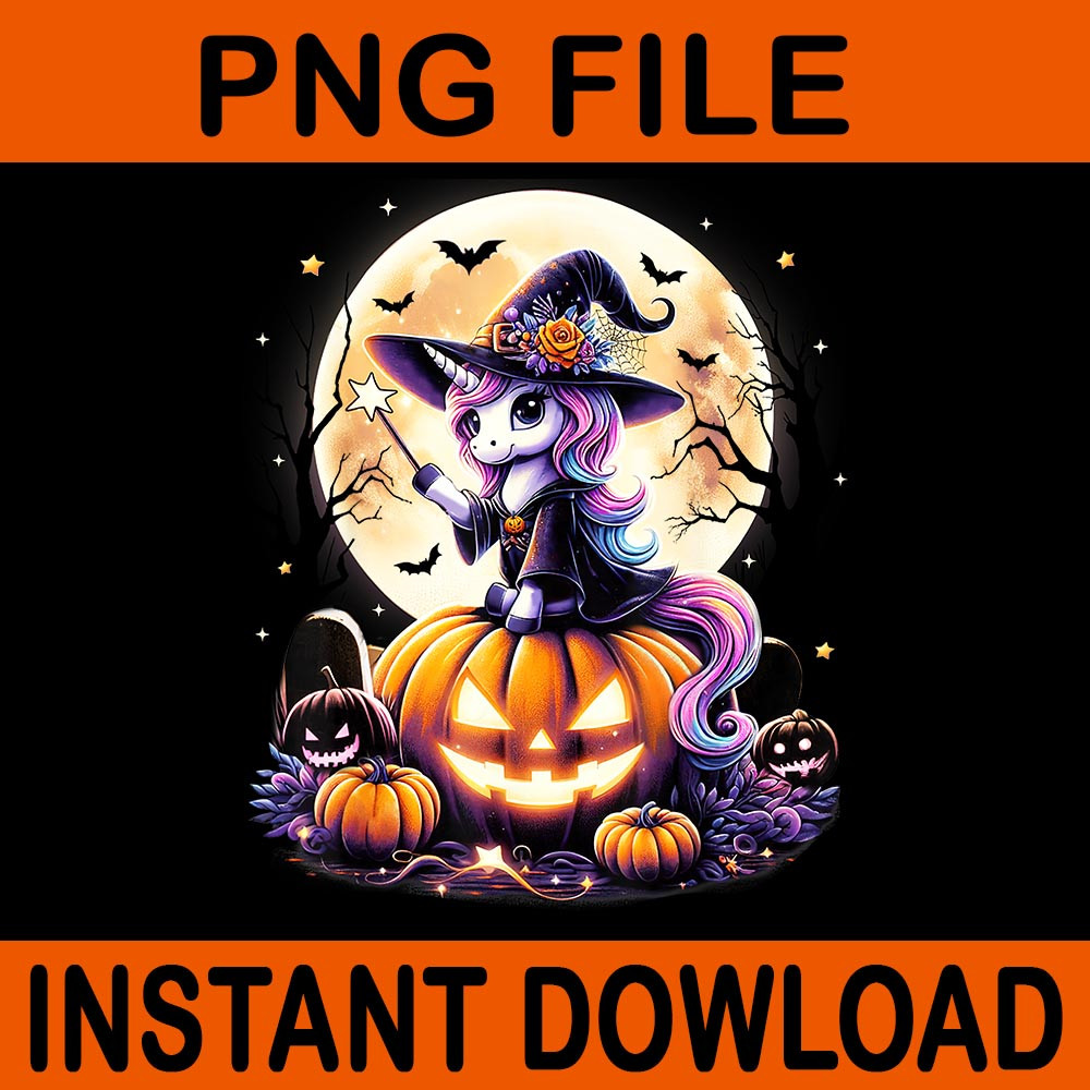 Unicorn Witch Pumpkin Halloween PNG 0