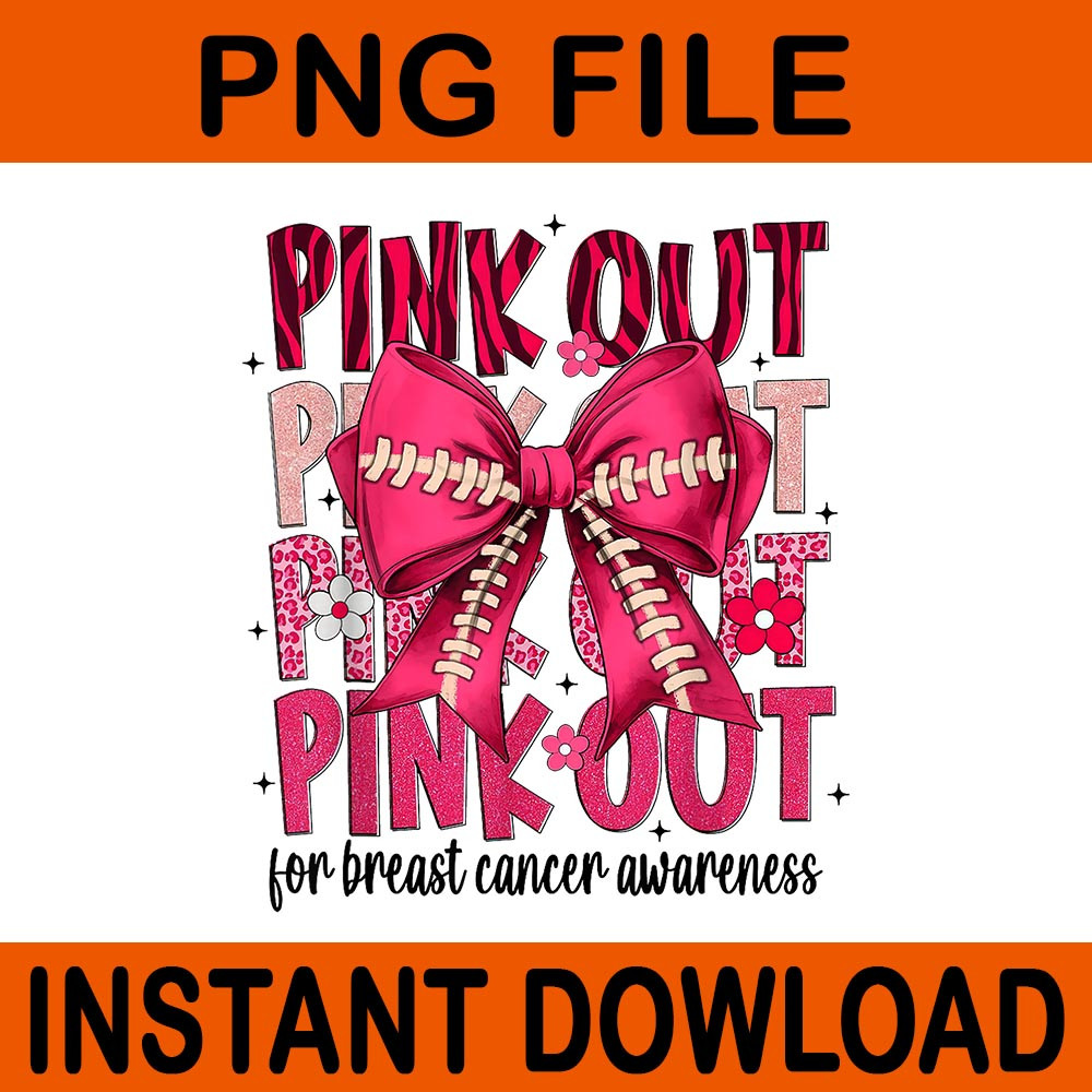 Coquette Bow Pink Out Football Mom Breast Cancer Awareness PNG 0
