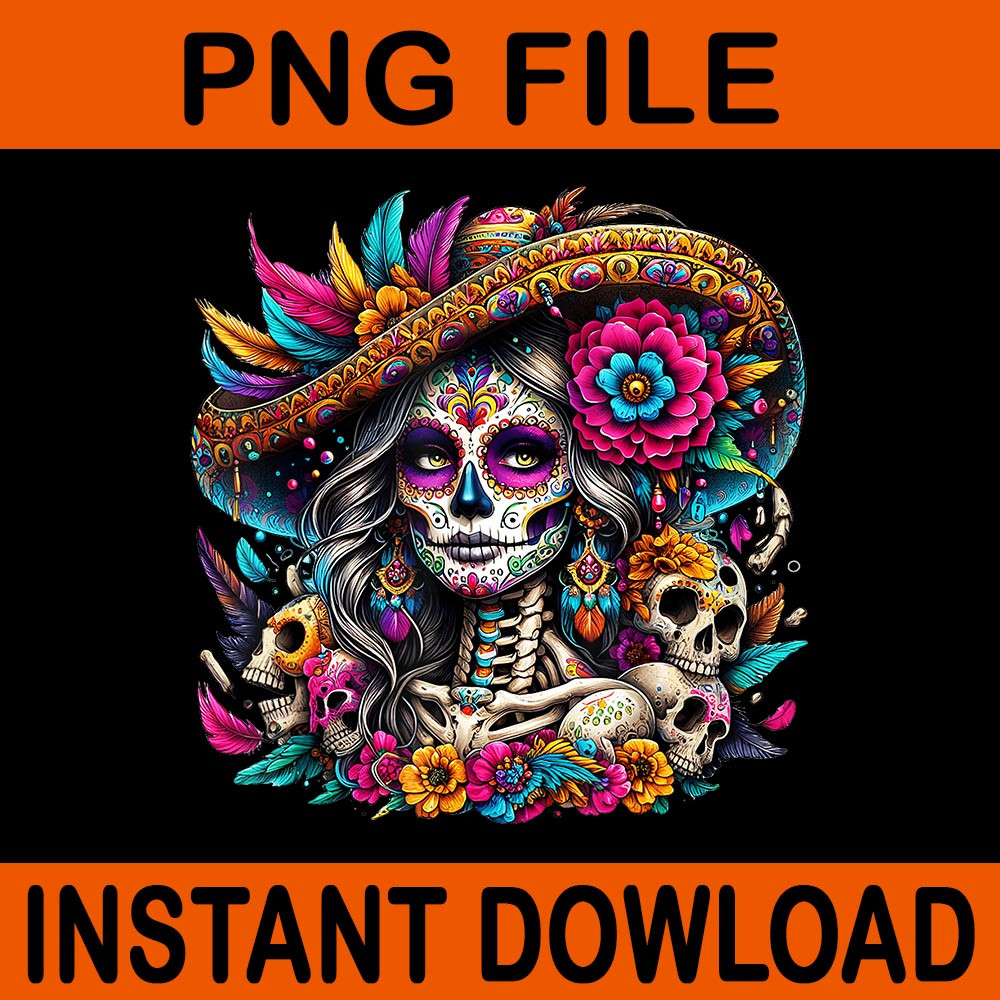 De Los Muertos La Catrina Day Of The Dead Sugar Skull PNG 0