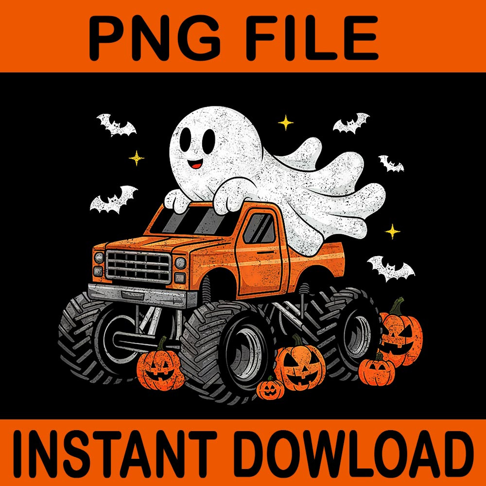 Monster Truck Ghost Pumpkin Halloween PNG 0