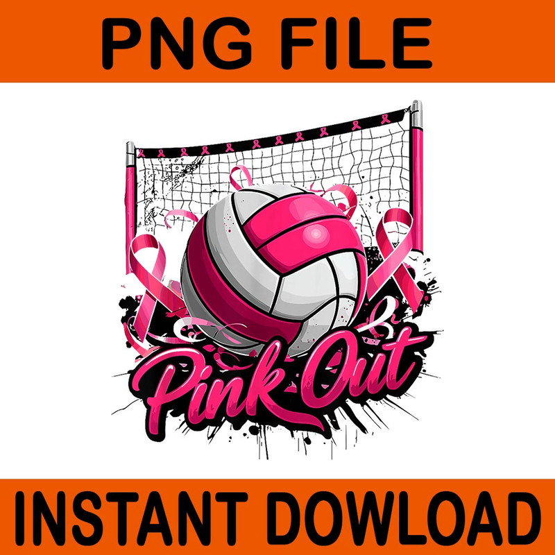 Volleyball Pink Out Breast Cancer Awareness Pink Ribbon PNG 0