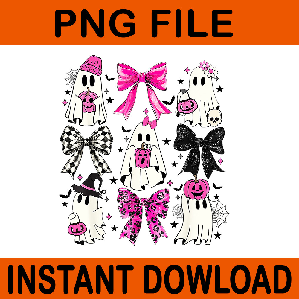 Ghost Coquette Aesthetic Pink Bows Spooky Season PNG 0