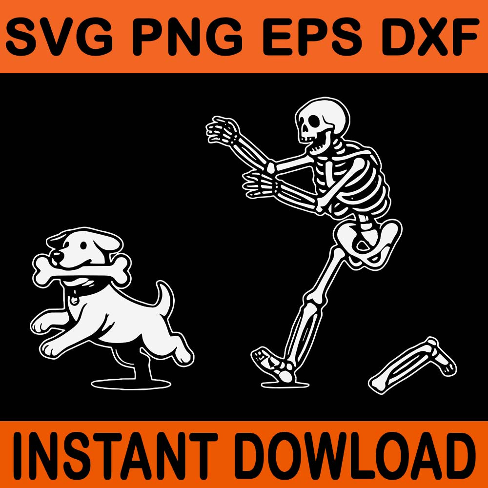 Skeleton Chasing Dog SVG Halloween Dog SVG Funny Skeleton SVG 0