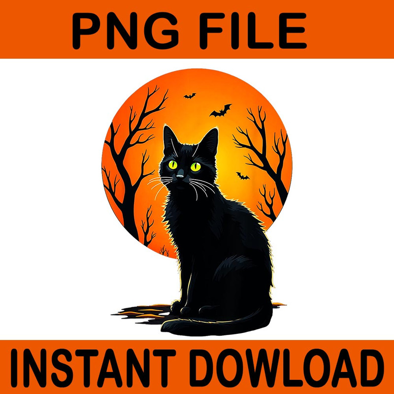 Vintage Scary Halloween Cat PNG 0