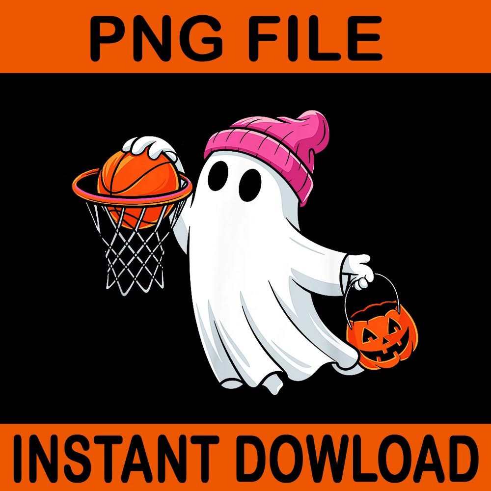 Ghost Playing Basketball Halloween PNG 0