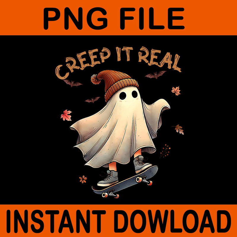Creep It Real Halloween Cool Ghost Riding Skateboard PNG 0