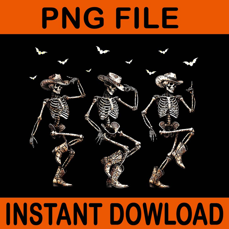 Western Halloween Cowboy Skeletons Dance PNG 0
