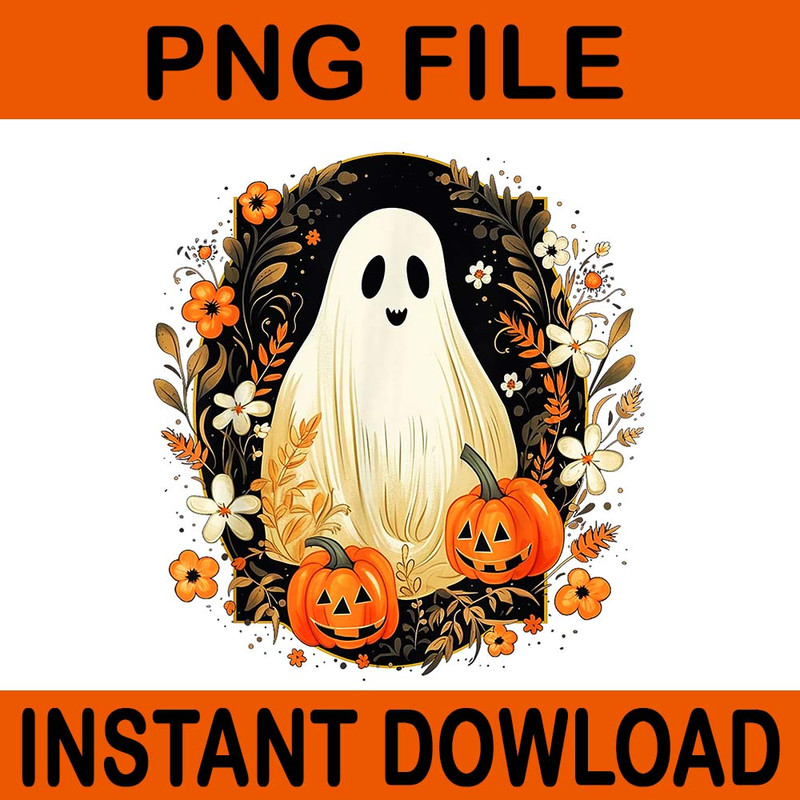 Floral Ghost Halloween Ghost Pumpkin JackoLantern PNG 0