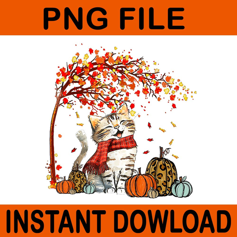 Its Fall Yall Cat Leaf Fall Tree Hello Autumn Thanksgiving PNG 0