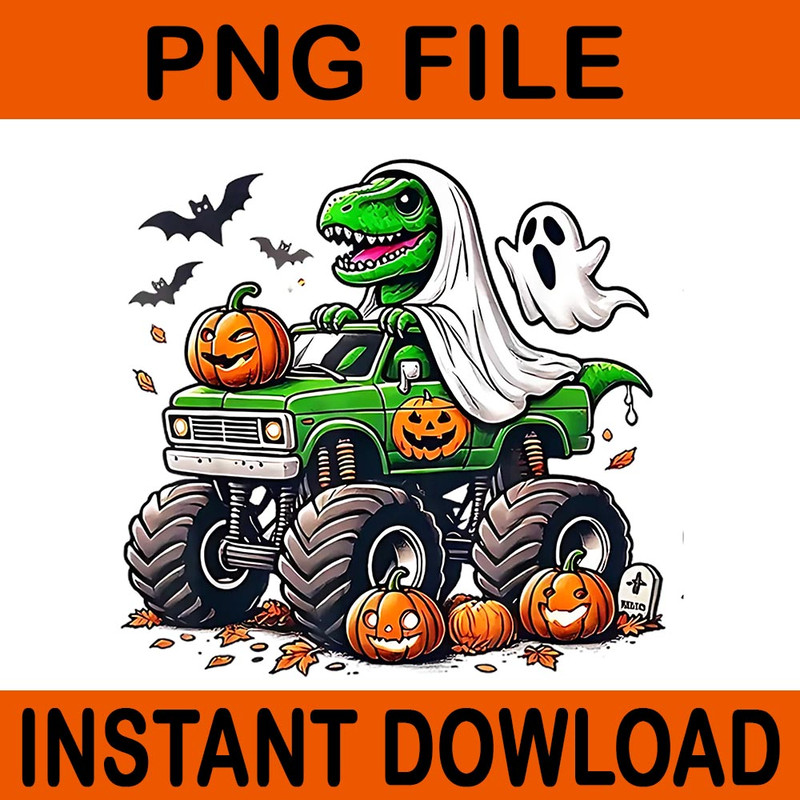Orange Halloween Ghost Dinosaur Trex PNG 0