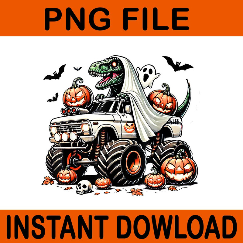 Orange Halloween Ghost Dinosaur Trex PNG 1