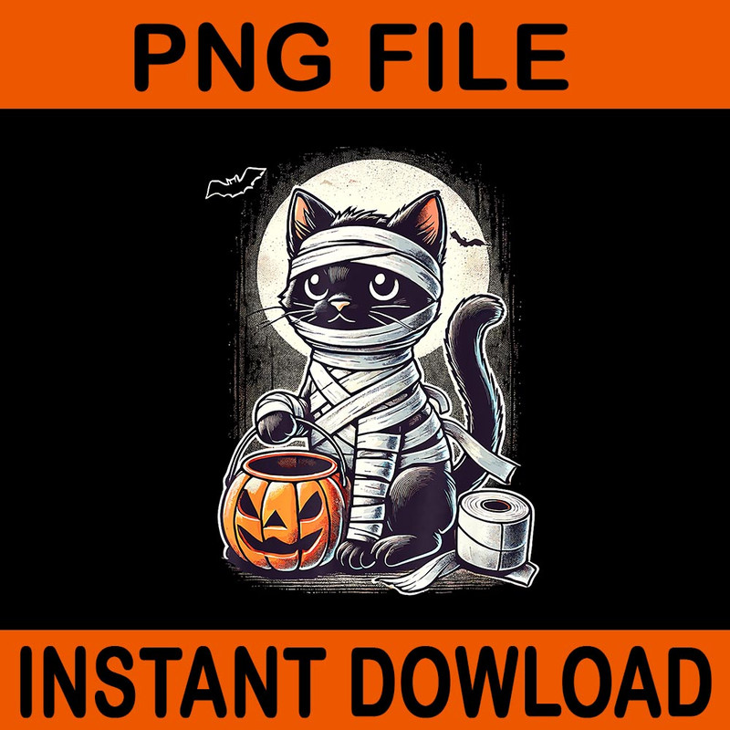 Black Cat Mummy Halloween PNG 0