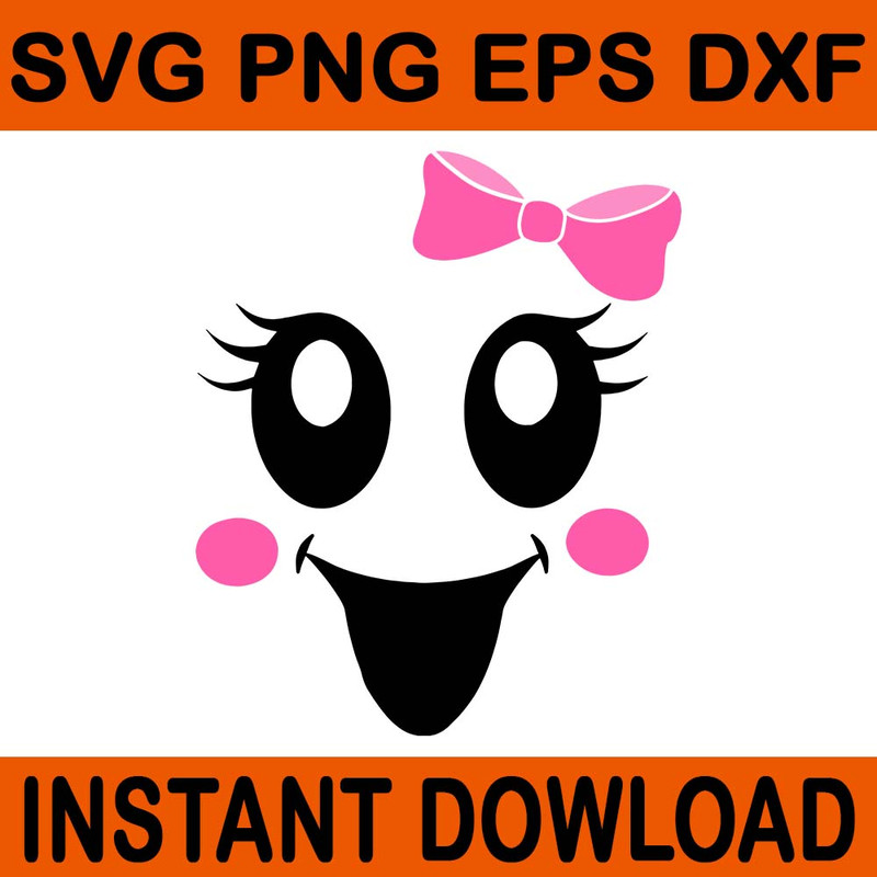 Cute Female Ghost With Girls Face And Bow Halloween SVG 0