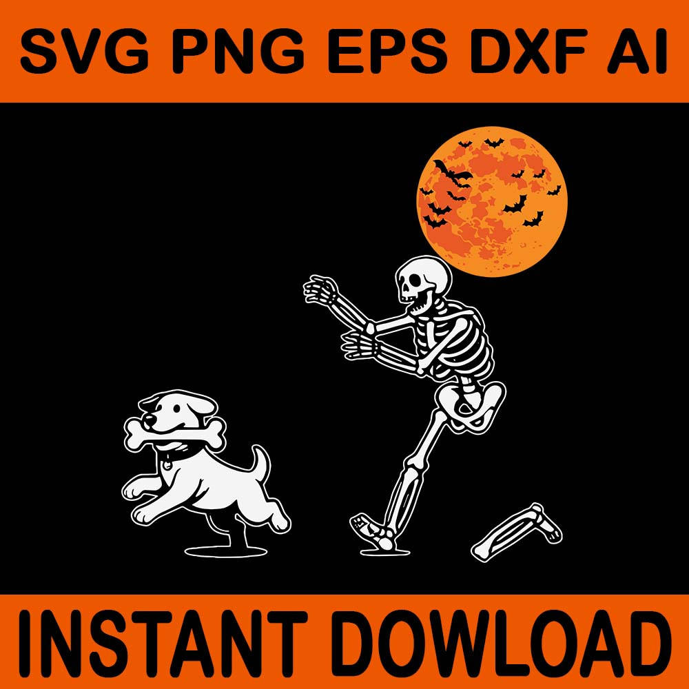 Spooky Humor Halloween Skeleton Chasing Dog SVG 0