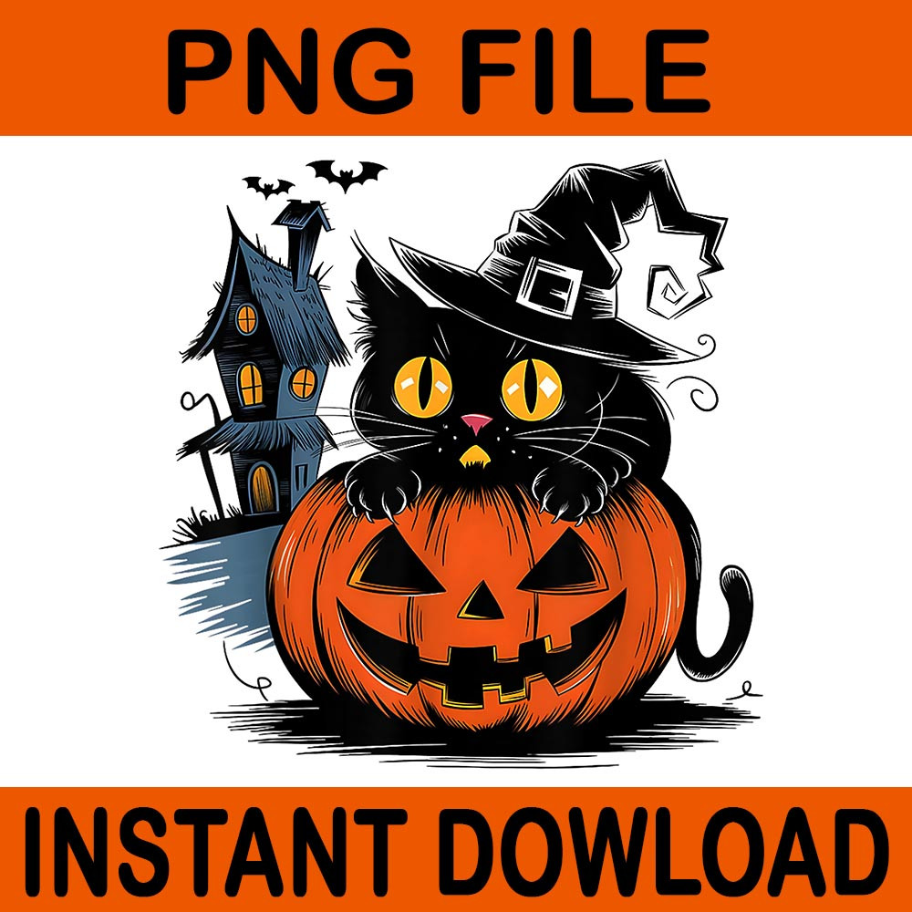 Black Cat Pumpkin For Halloween PNG 0