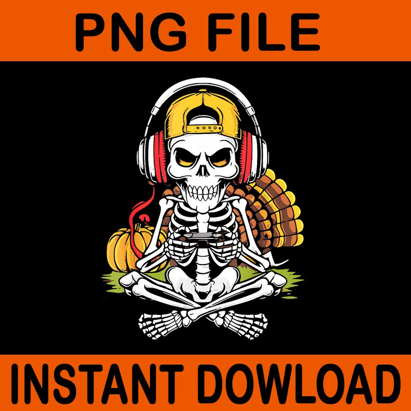 Thanksgiving Skeleton Gamer PNG 0