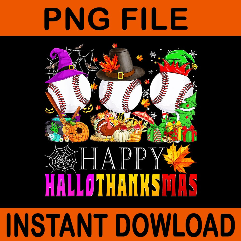Happy Hallothanksmas Baseball Halloween Thanksgiving Xmas PNG 0