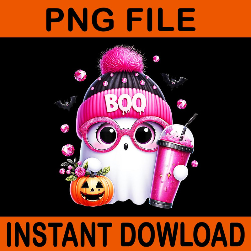 Cute Pink Ghost Boo Halloween PNG 0