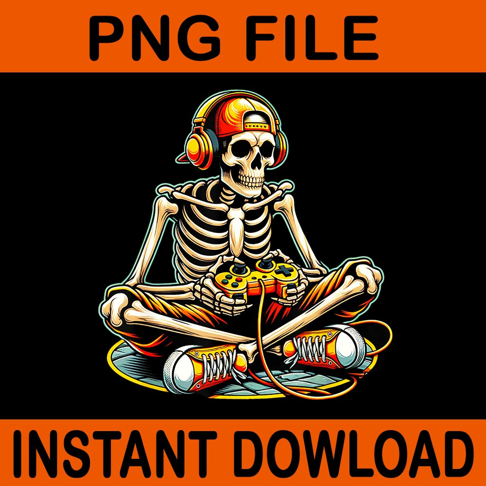 Skeleton Gamer Halloween PNG 0