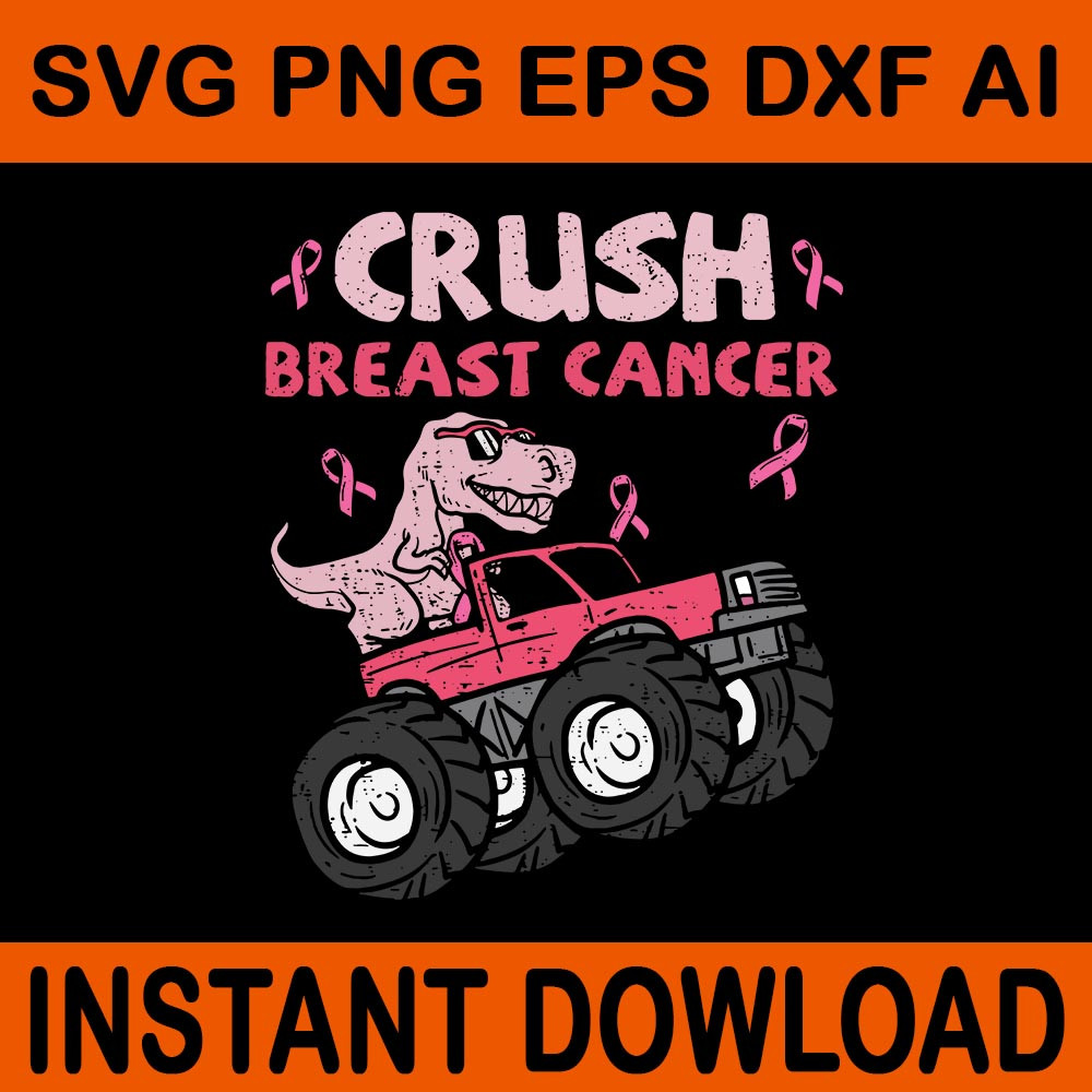 Crush Breast Cancer Awareness Monster Dinosaur SVG 0