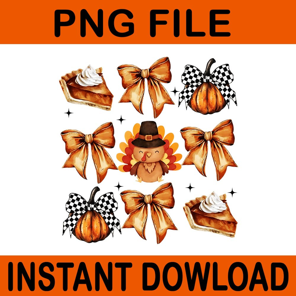 Retro Coquette Bow Turkey Thanksgiving PNG 0