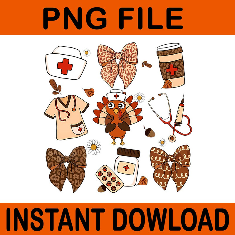 Coquette Bow Turkey Retro Fall Nurse Thanksgiving PNG 0