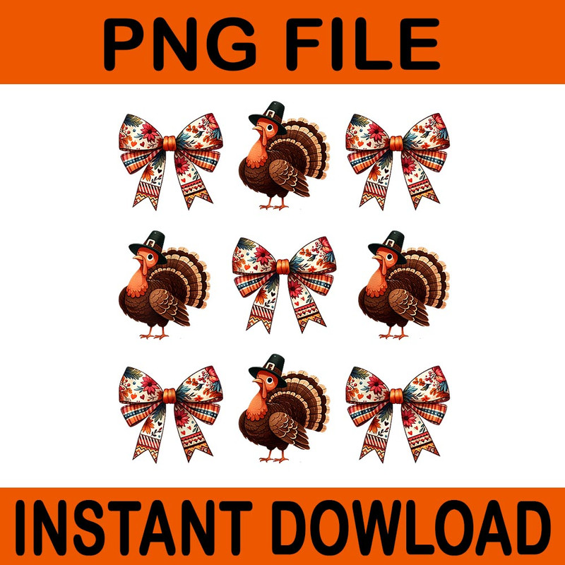 Retro Thanksgiving Fall Pumpkin Bow Coquette PNG 0