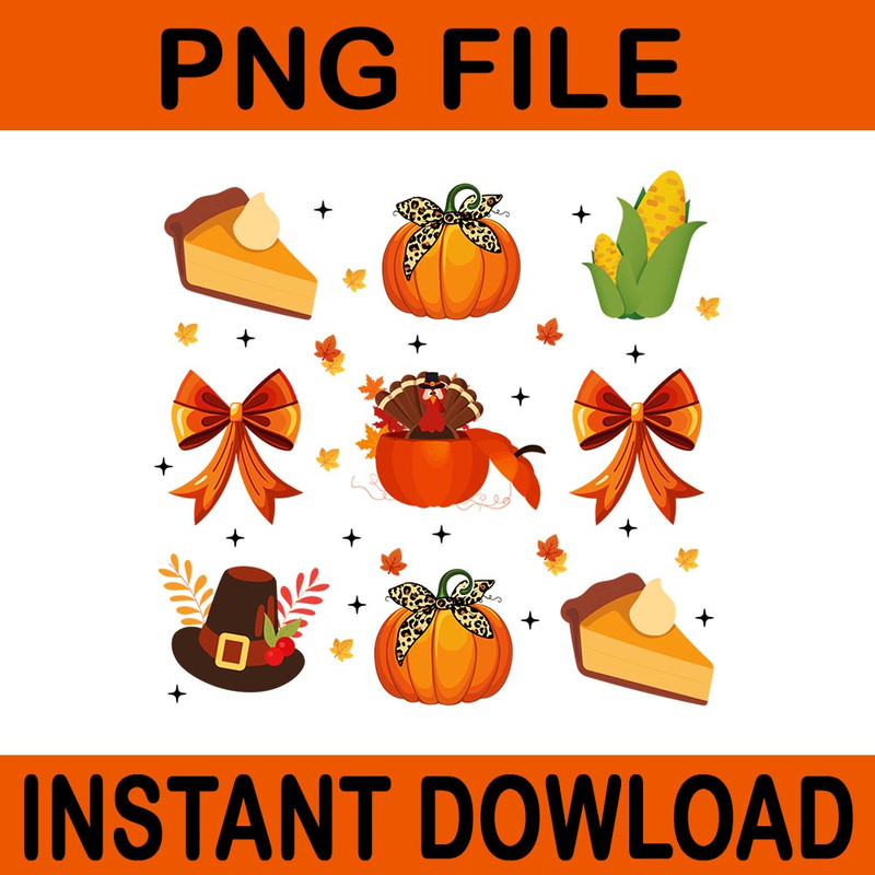 Retro Thanksgiving Coquette Bow Turkey Pumpkin Pie PNG 0