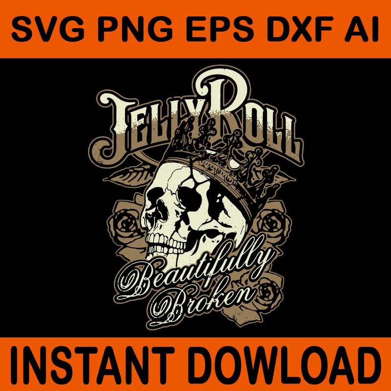 Jelly Roll Beautifully Broken Skull SVG 0