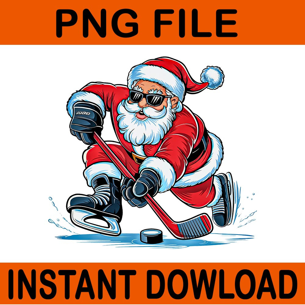 Santa Playing Ice Hockey PNG Santa Hockey Png Santa Ice Hockey Christmas PNG 0