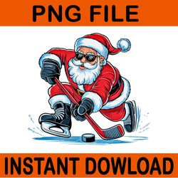 santa playing ice hockey png, santa hockey png, santa ice hockey christmas png