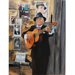 Guitarist Street Musician Original Portrait Painting On Canvas Unique Wall Art Handmade Scene Art Hand Painted Art Work