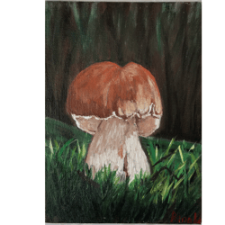 woodland hog mushroom original painting unique wall art handmade art hand painted art work by rinaartsk