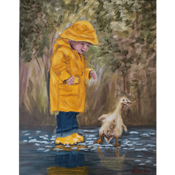 Child With A Duck Original Painting Of Children Unique Handmade Wall Art On Canvas Scene Hand Painted By RinaArtSK