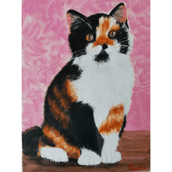 cat portrait original animal painting unique handmade wall art by rinaartsk