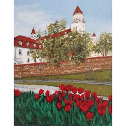 cityscape original painting tulip scenery bratislava castle unique wall art by rinaartsk