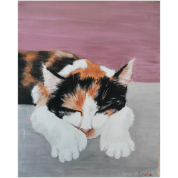 cat portrait original painting unique wall art hand painted by rinaartsk