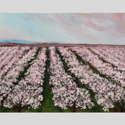 blossoming almonds flowers landscape original painting unique wall art handmade art hand painted art work by rinaartsk