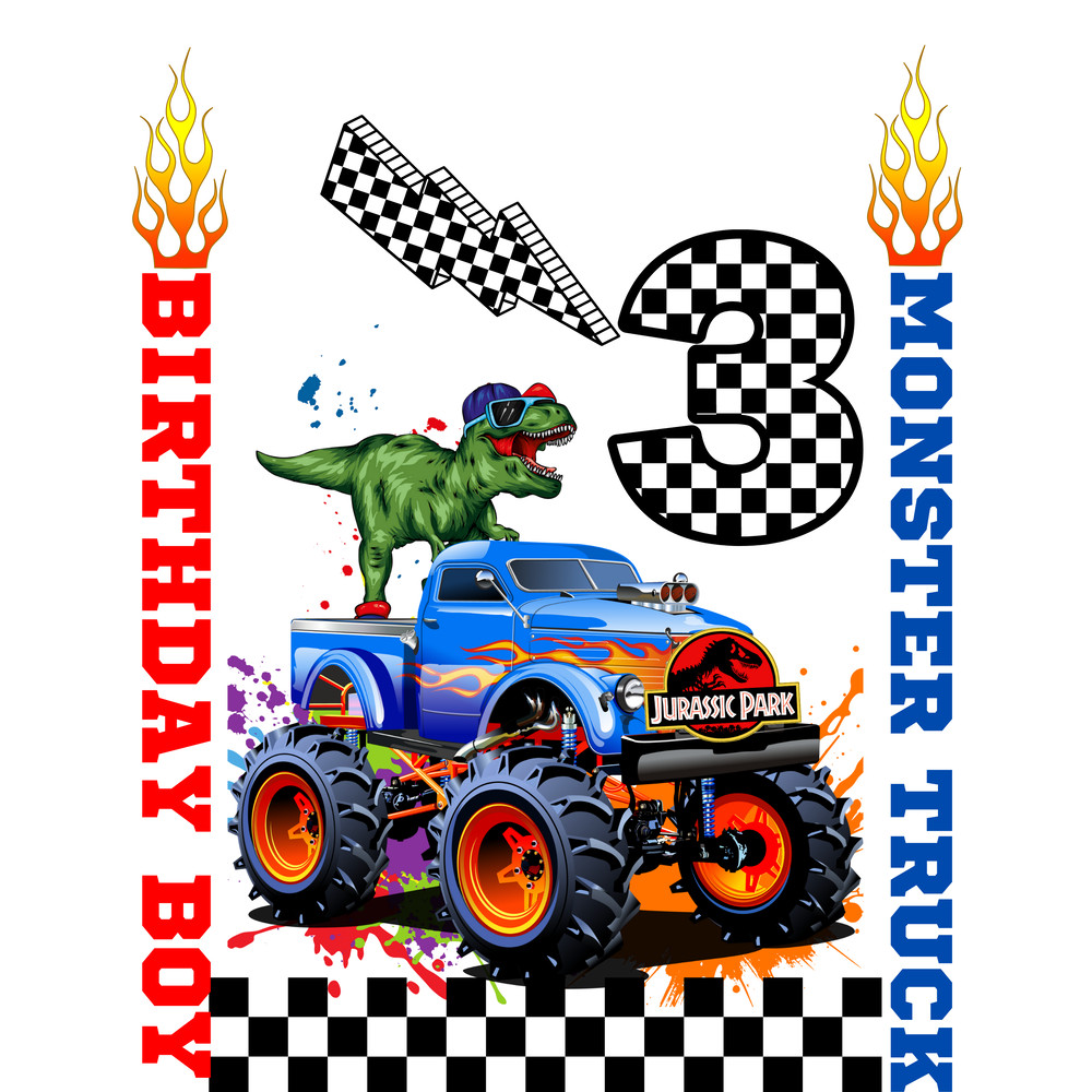 T Rex Birthday Pngmonster Truck Pngflaming Truckcolorful Watercolor BackgroundI Am Three Years Oldbirthday Giftbir 0