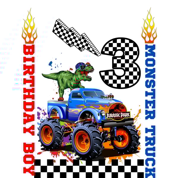 T Rex Birthday Pngmonster Truck Pngflaming Truckcolorful Watercolor BackgroundI Am Three Years Oldbirthday Giftbir 0