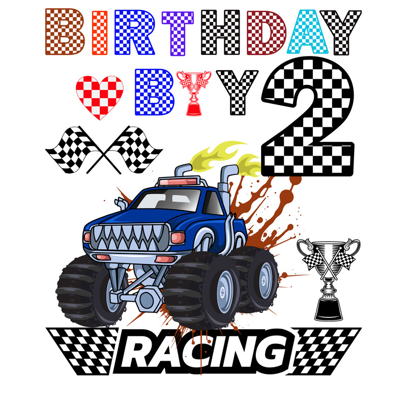Monster Truck Png Birthday Boy Is 2 Years Old Monster Truck Checkered Birthday Letters Birthday Shirt Birthday Keep 0
