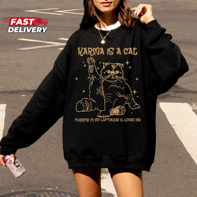 Karma Is a Cat T-Shirt, Cat Lover T-Shirt, Kitten T-Shirt, Cat Lover Gift Tee, Cat Mom Shirt, Concert Tee, Positive Quote Tee, Karma T-Shirt.jpg