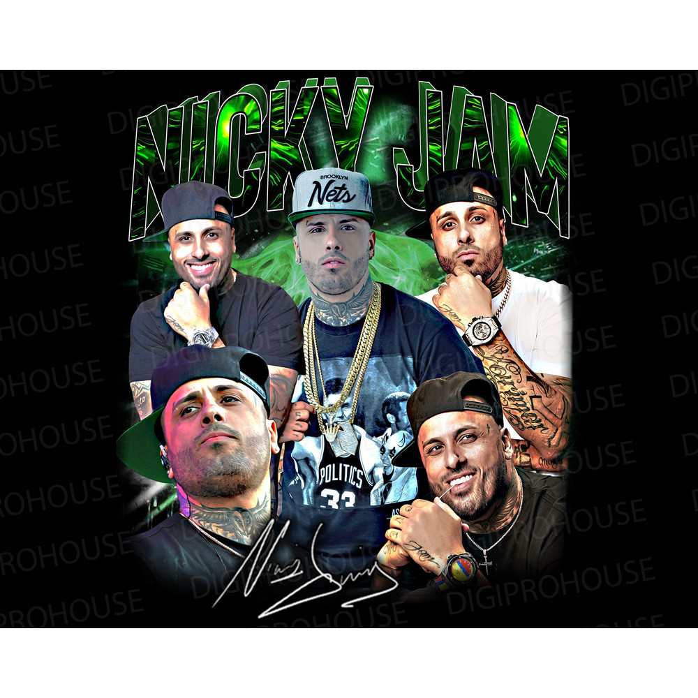 Nicky jam T Shirt Design. PNG Digital 4500x5100 px. Retro, 90s Vintage, Bootleg Tee. Instant Download And Ready To Print..jpg