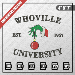 whoville university embroidery files, christmas embroidery designs, grinch embroidery designs files, instant download