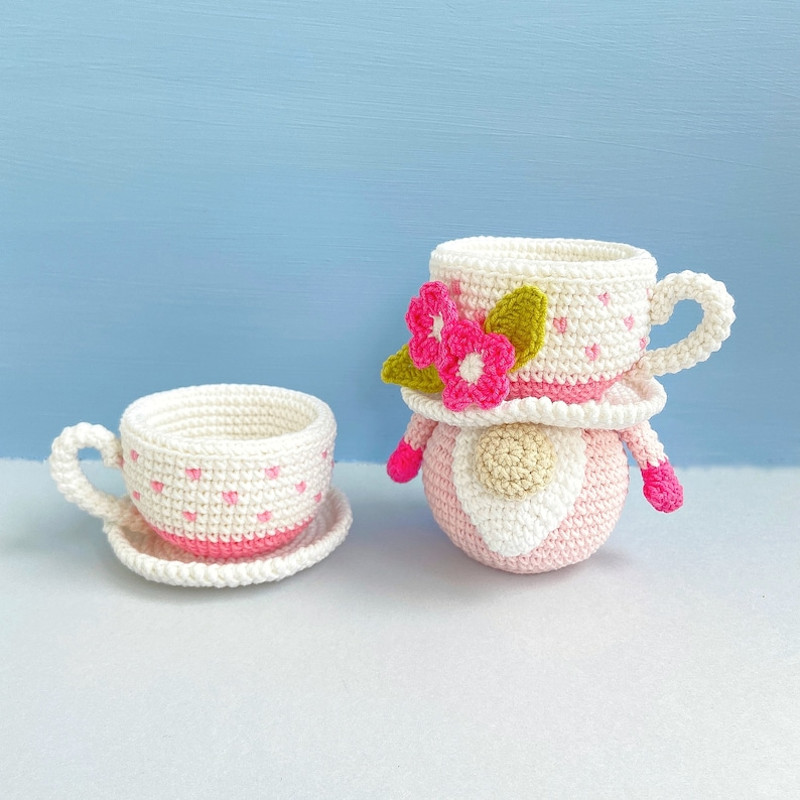 Tea Cup Gnome With Teapot Crochet Patterns Funny Amigurumi Play Food Birthday Basket 8