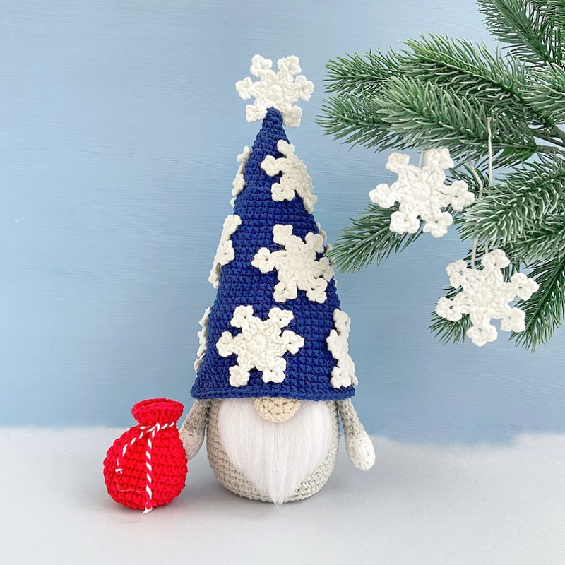 Crochet Pattern Snowflake Gnome And Christmas Tree Ornament Christmas Gnomes Pdf Christmas Keychain 3