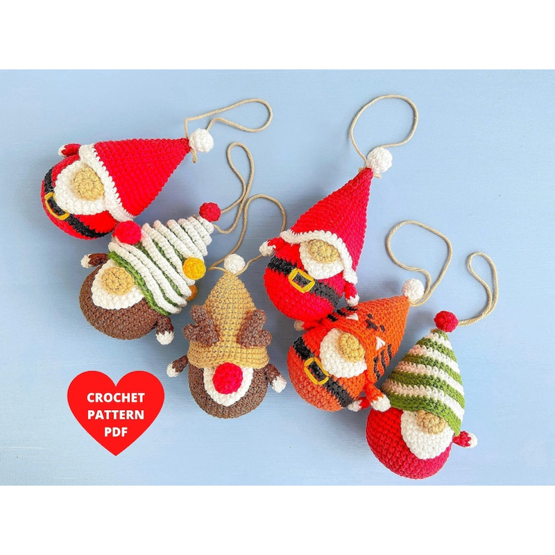Christmas Ornaments Tiny Gnomes Pattern Christmas Crochet Garland Holiday Tiny Gnomes Ornaments Tree Gnome Deer Gnom 0