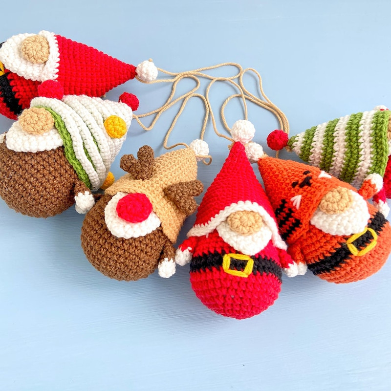 Christmas Ornaments Tiny Gnomes Pattern Christmas Crochet Garland Holiday Tiny Gnomes Ornaments Tree Gnome Deer Gnom 1
