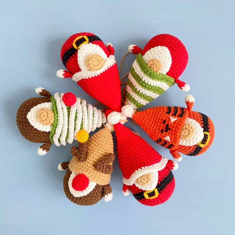 Christmas Ornaments Tiny Gnomes Pattern Christmas Crochet Garland Holiday Tiny Gnomes Ornaments Tree Gnome Deer Gnom 3
