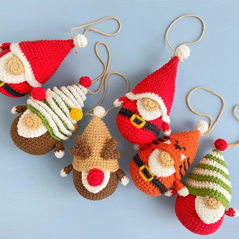 Christmas Ornaments Tiny Gnomes Pattern Christmas Crochet Garland Holiday Tiny Gnomes Ornaments Tree Gnome Deer Gnom 5
